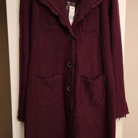 Karl Lagerfeld Paris Long Boiled Wool Jacket Coat in Raisin Purple Size S NWT! - Picture 2 of 11